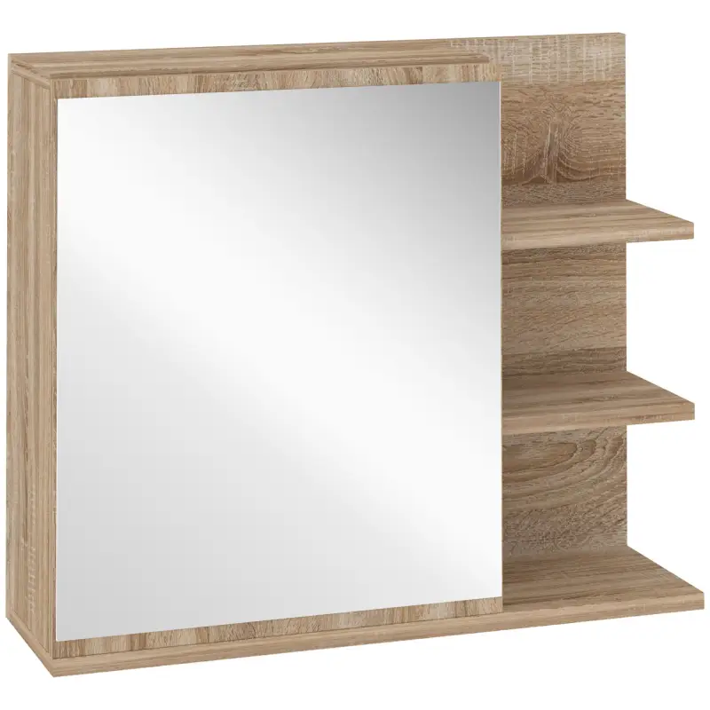 Armario con Espejo para Baño con 3 Estantes Abiertos y 1 Estante Interior Estilo Moderno 60x18x50 cm Natural