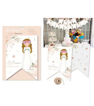 DISPLAY CON 12 BANDERINES PRIMERA COMUNIÓN NIÑA