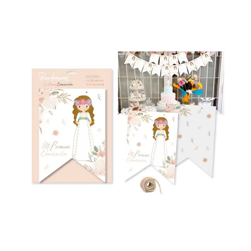 DISPLAY CON 12 BANDERINES PRIMERA COMUNIÓN NIÑA