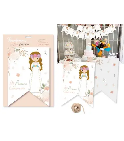 DISPLAY CON 12 BANDERINES PRIMERA COMUNIÓN NIÑA