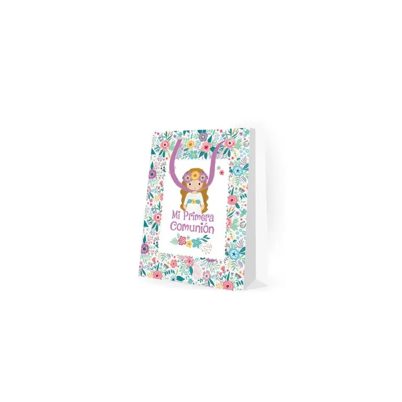 BOLSA DE PAPEL FLORES COMUNIÓN NIÑA
