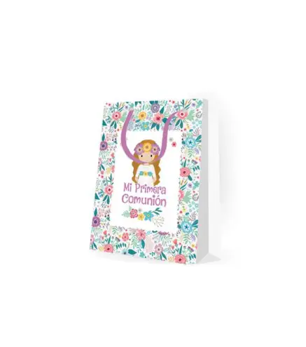 BOLSA DE PAPEL FLORES COMUNIÓN NIÑA