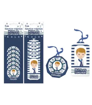 LOTE 6 ETIQUETAS COLGANTES MARINERO COMUNIÓN NIÑO