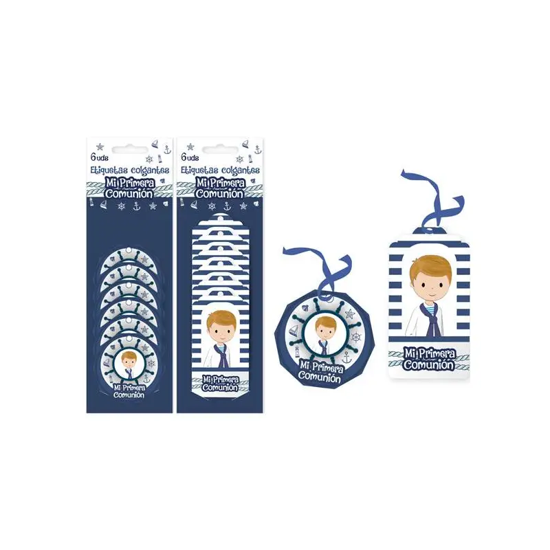 LOTE 6 ETIQUETAS COLGANTES MARINERO COMUNIÓN NIÑO