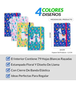 OFERTA! LOTE DE 500 LIBRETA "LLAMAS" CON CIERRE DE BANDA ELÁSTICA