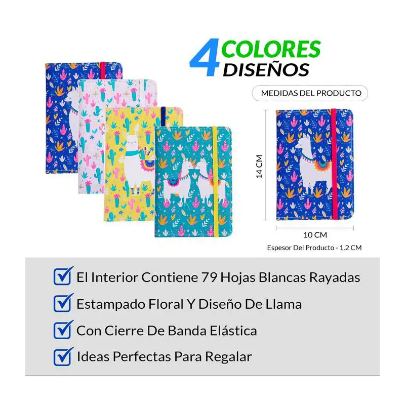 OFERTA! LOTE DE 500 LIBRETA "LLAMAS" CON CIERRE DE BANDA ELÁSTICA