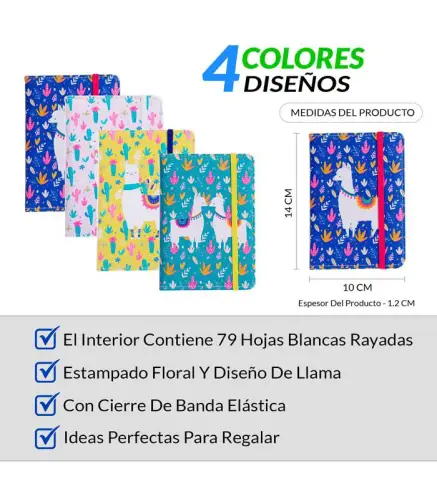 OFERTA! LOTE DE 500 LIBRETA "LLAMAS" CON CIERRE DE BANDA ELÁSTICA