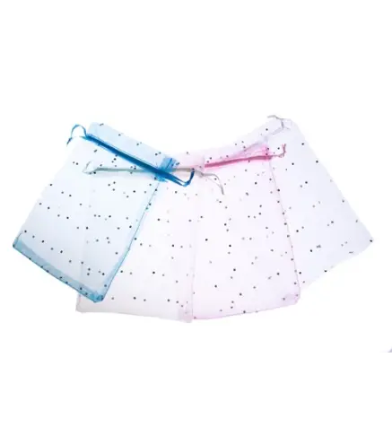 BOLSA DE ORGANZA LUNARES PLATEADOS 10 X 15 NEGRO