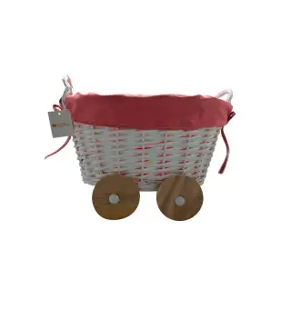 CESTA DE MIMBRE EN FORMA DE CARRITO ROSA