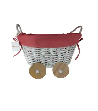 CESTA DE MIMBRE EN FORMA DE CARRITO ROSA
