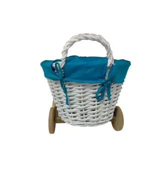 CESTA DE MIMBRE EN FORMA DE CARRITO AZUL