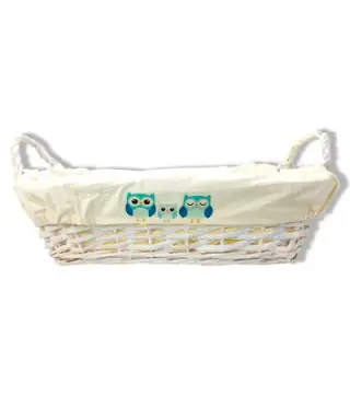 CESTA RECTANGULAR MIMBRE BLANCA BUHO AZUL