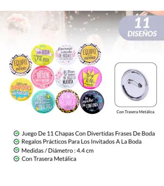 LOTE 11 CHAPAS FRASES WEDDING