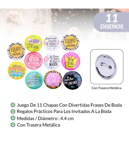 LOTE 11 CHAPAS FRASES WEDDING