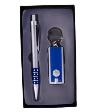 SET BOLIGRAFO + LLAVERO LINTERNA LED ESTUCHE AZUL