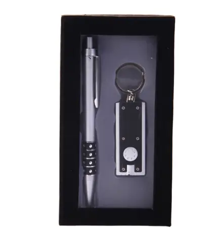SET BOLIGRAFO + LLAVERO LINTERNA LED ESTUCHE NEGRO