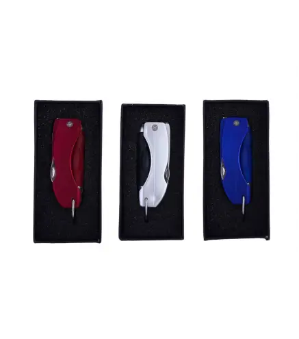 LLAVERO LINTERNA LED + BOLIGRAFO + NAVAJA EN CAJA (sin Pilas)