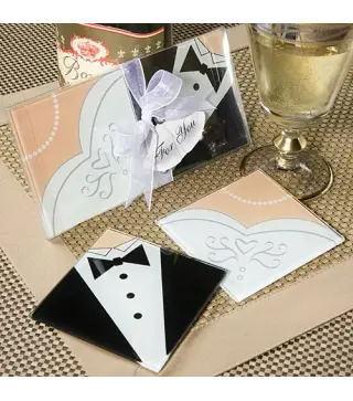 CAJA DE 100 POSAVASOS CRISTAL NOVIOS
