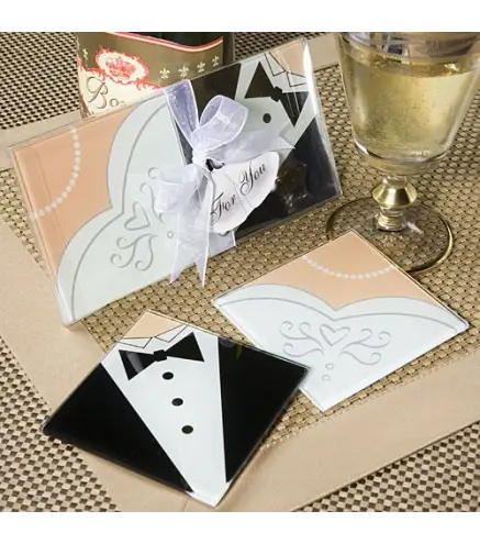 CAJA DE 100 POSAVASOS CRISTAL NOVIOS