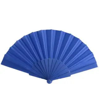 ABANICO DE TELA Y PVC PRESENTADO EN CAJA AZUL