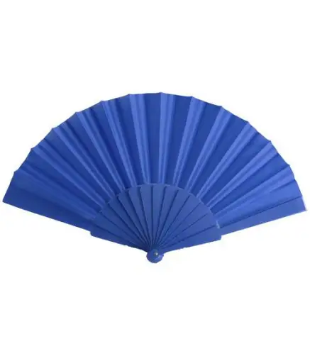 ABANICO DE TELA Y PVC PRESENTADO EN CAJA AZUL