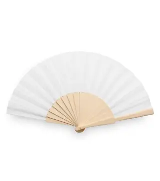 ABANICO DE TELA Y MADERA EN CAJA BLANCO
