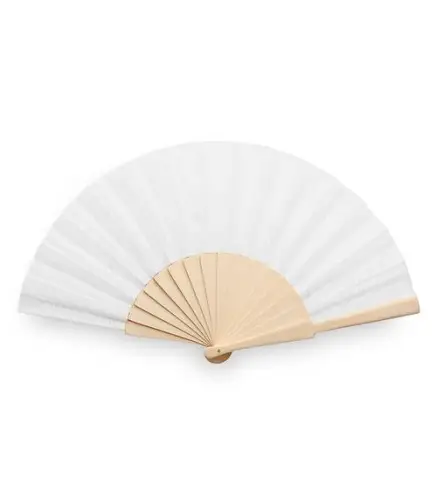 ABANICO DE TELA Y MADERA EN CAJA BLANCO