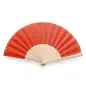 ABANICO DE TELA Y MADERA EN CAJA ROJO