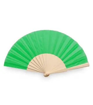 ABANICO DE TELA Y MADERA EN CAJA VERDE