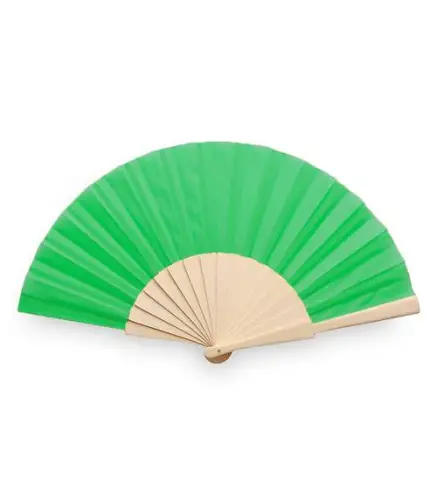 ABANICO DE TELA Y MADERA EN CAJA VERDE