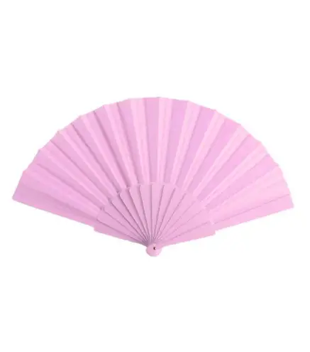 ABANICO DE TELA Y PVC PRESENTADO EN CAJA ROSA