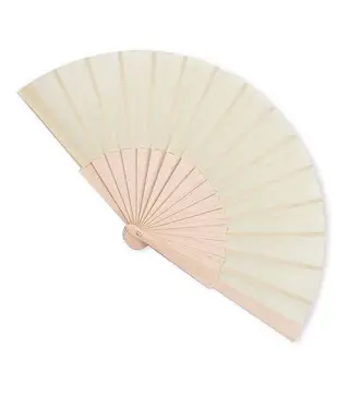 ABANICO DE TELA Y MADERA EN CAJA BEIG