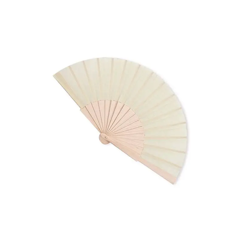 ABANICO DE TELA Y MADERA EN CAJA BEIG