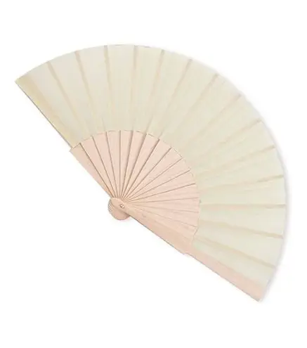 ABANICO DE TELA Y MADERA EN CAJA BEIG