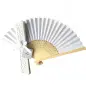 ABANICO BAMBÚ Y TELA DE COLORES EN CAJA DE REGALO
