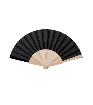 ABANICO DE TELA Y MADERA EN CAJA NEGRO