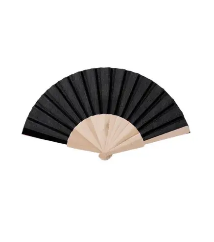 ABANICO DE TELA Y MADERA EN CAJA NEGRO