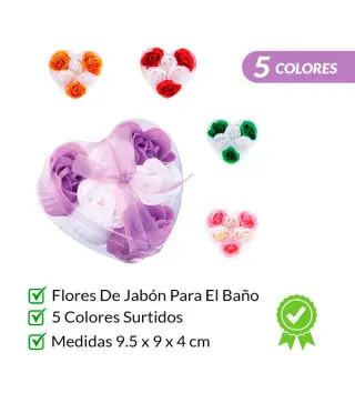 6 FLORES DE JABON PRESENTADAS EN ESTUCHE CORAZON