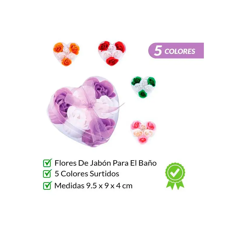 6 FLORES DE JABON PRESENTADAS EN ESTUCHE CORAZON
