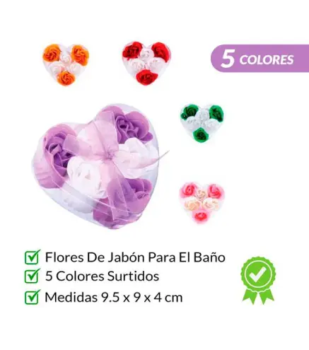 6 FLORES DE JABON PRESENTADAS EN ESTUCHE CORAZON