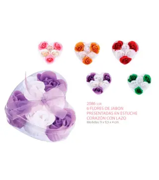 6 FLORES DE JABON PRESENTADAS EN ESTUCHE CORAZON