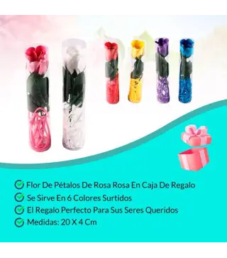 FLOR ROSA DE PÉTALOS DE ROSA EN CAJA DE REGALO