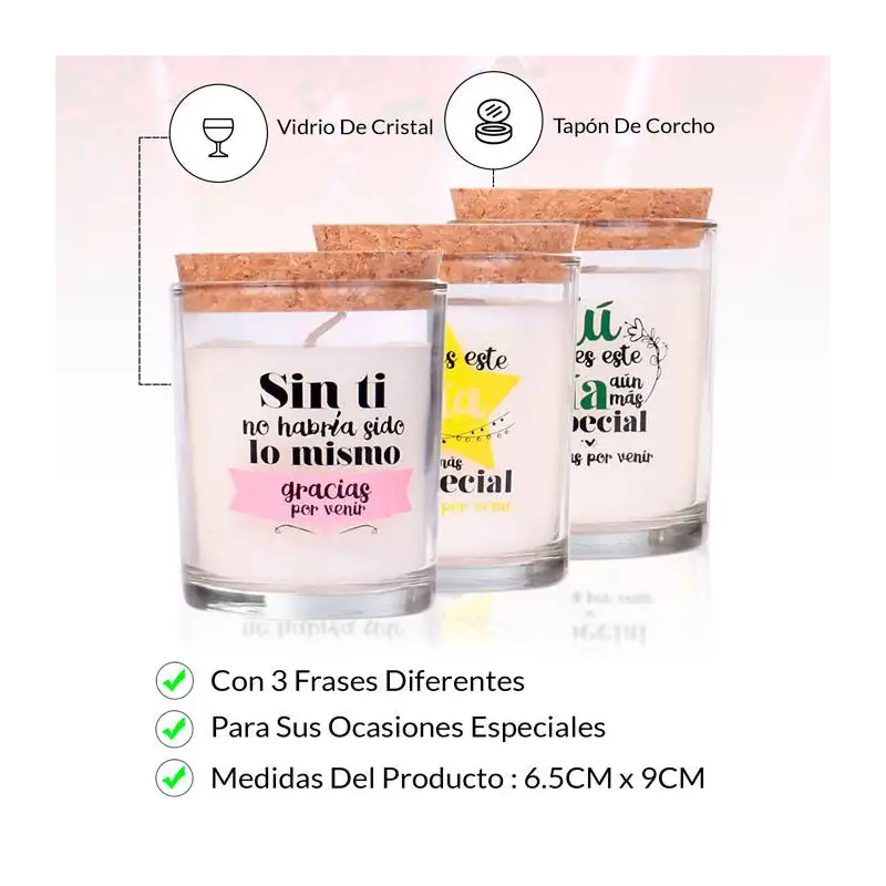 CAJA DE 120 VELAS GRACIAS POR VENIR CRISTAL