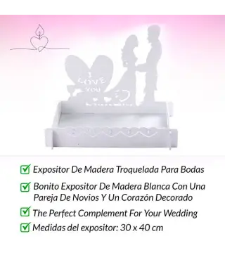 EXPOSITOR DE MADERA TROQUELADO BODA