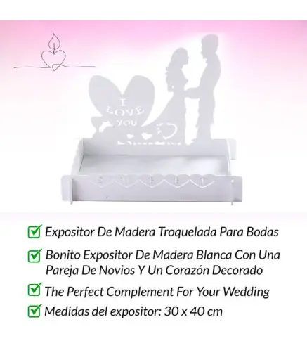 EXPOSITOR DE MADERA TROQUELADO BODA