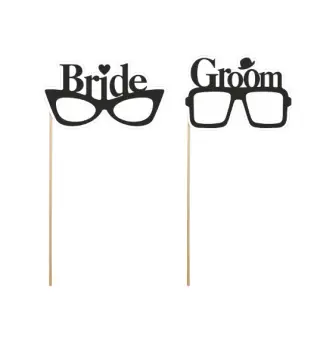 Set de 2 gafas "Bride", "Groom" para photocall