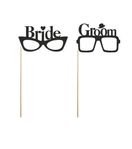 Set de 2 gafas "Bride", "Groom" para photocall
