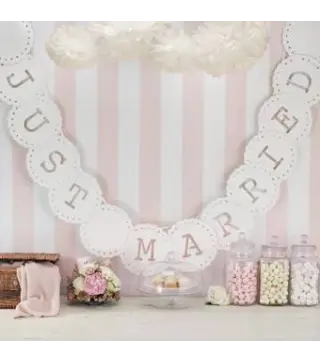 BANDERAS "JUST MARRIED" MARFIL CIRCULAR