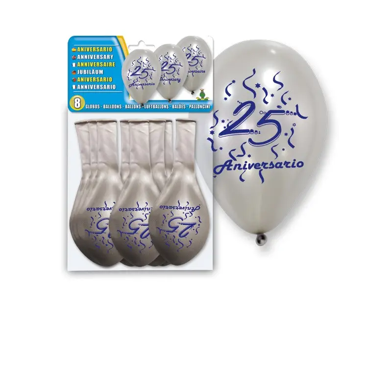 SET 8 GLOBOS PLATA "25 ANIVERSARIO"