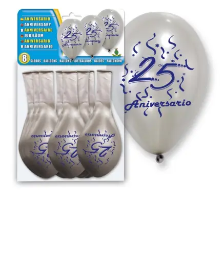 SET 8 GLOBOS PLATA "25 ANIVERSARIO"